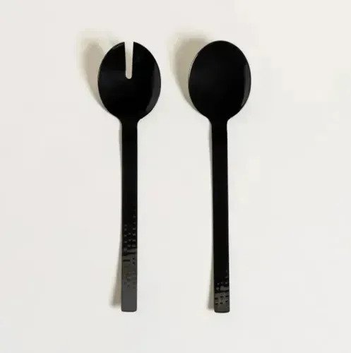 Set X2 Cubiertos De Ensalada Negro Premium Con Dientes 27 Cm