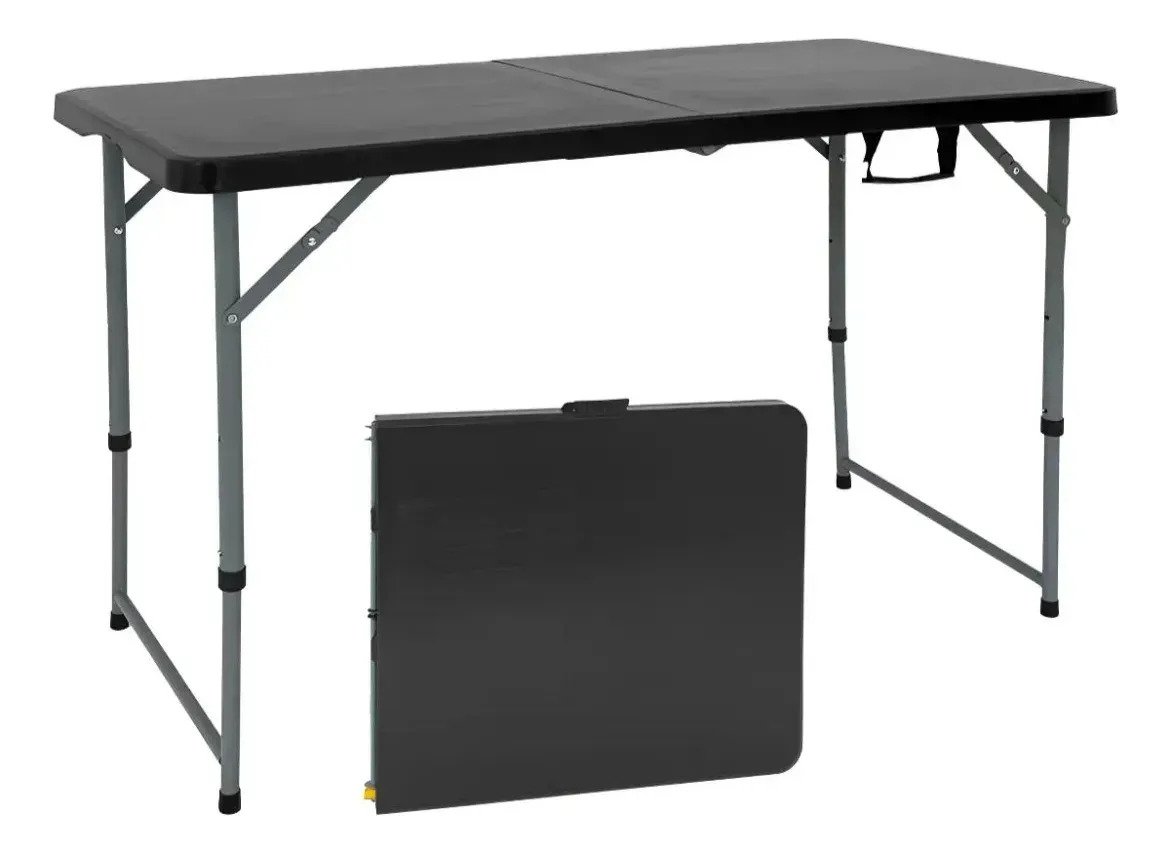 Mesa Plegable 120 Cm Plástica Ajustable 4 Alturas Negra - Imagen 3