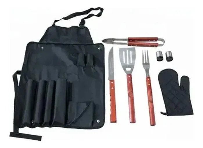 Set X8 Parrillero Asador Utensillos Con Delantal Y Guante - Imagen 6