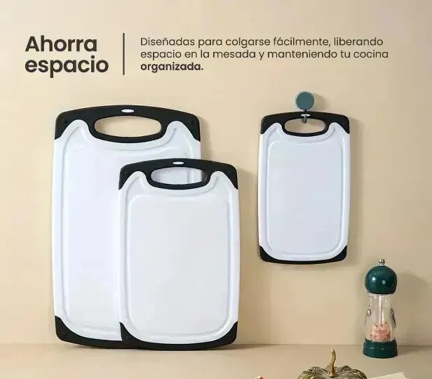 Set X3 Tablas De Picar Cocina Antideslizante Carne Verdura - Imagen 2