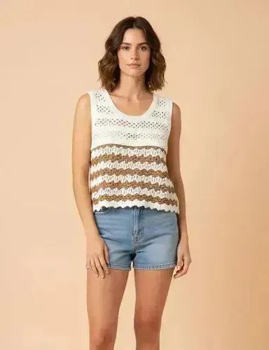 Musculosa Remera Tejida Con Diseño Premium Mujer Fresca