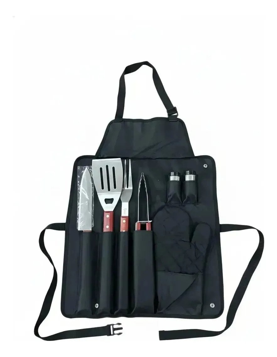 Set X8 Parrillero Asador Utensillos Con Delantal Y Guante - Imagen 5