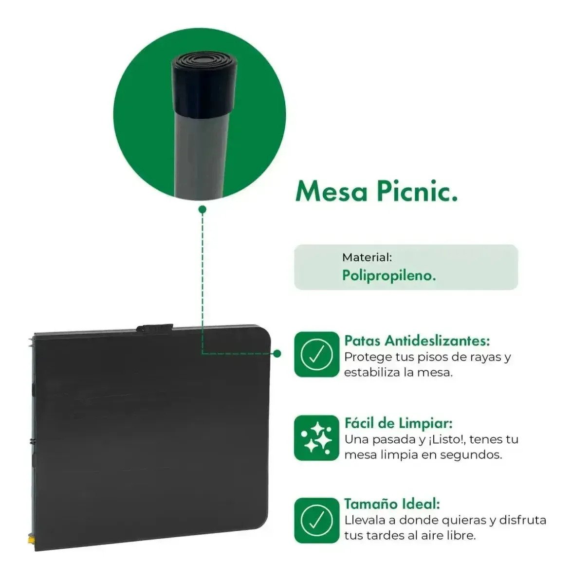 Mesa Plegable 120 Cm Plástica Ajustable 4 Alturas Negra - Imagen 4