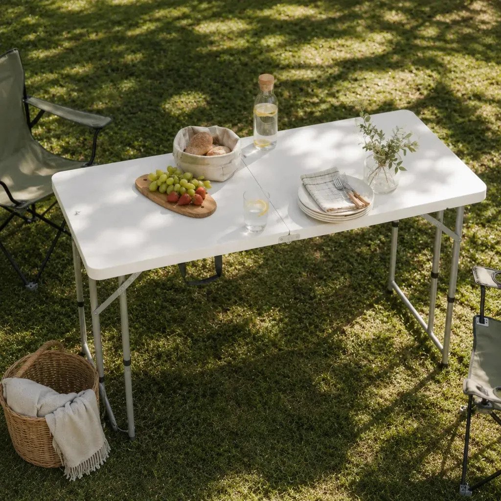 Mesa Plegable 120 Cm Plástica Ajustable 4 Alturas Negra - Imagen 7