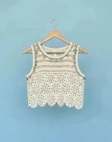 Musculosa Remera Tejida De Mujer Con Caracoles Apliques - Imagen 3