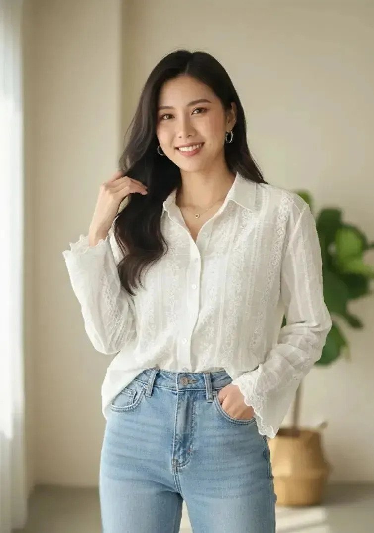 Camisa Blusa Estilo Broderie Premium Delicada Para Mujer