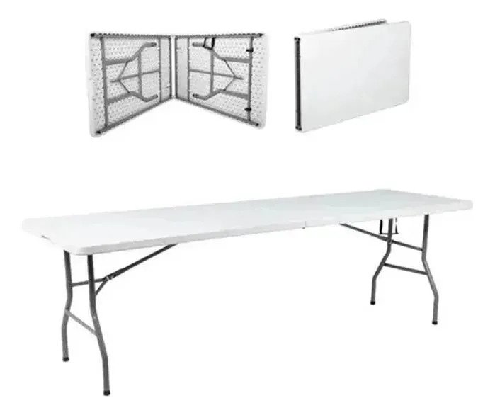 Mesa Plegable 240 Cm Valija Playa Picnic Blanca