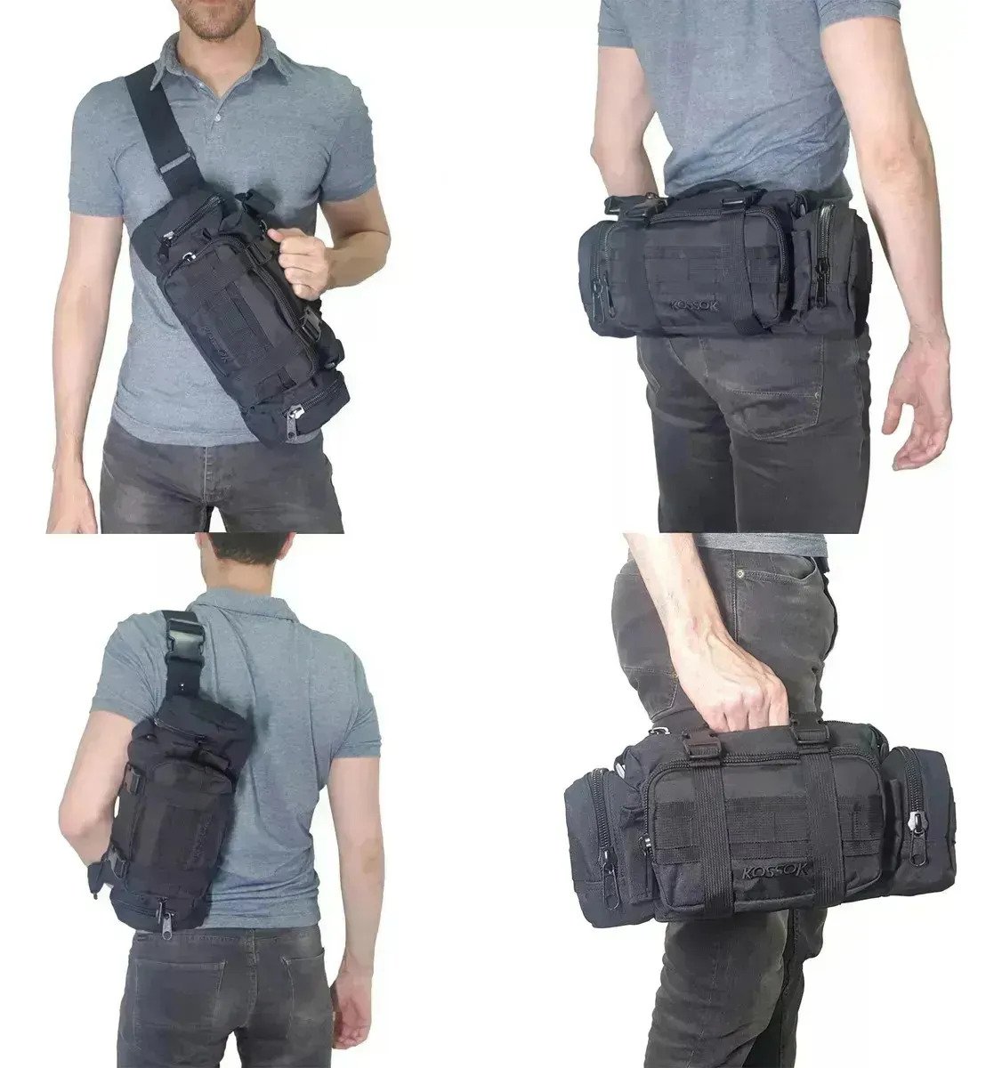 Bolso Morral Riñonera Táctica Color Negra - Imagen 5