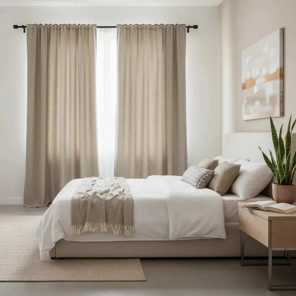 Cortina Blackout Tipo Lino Biege 140x250cm 2 Paños Oscuridad
