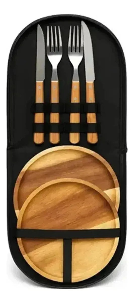 Set De Cubiertos Y Platos De Madera Con Reforzado Tecnico