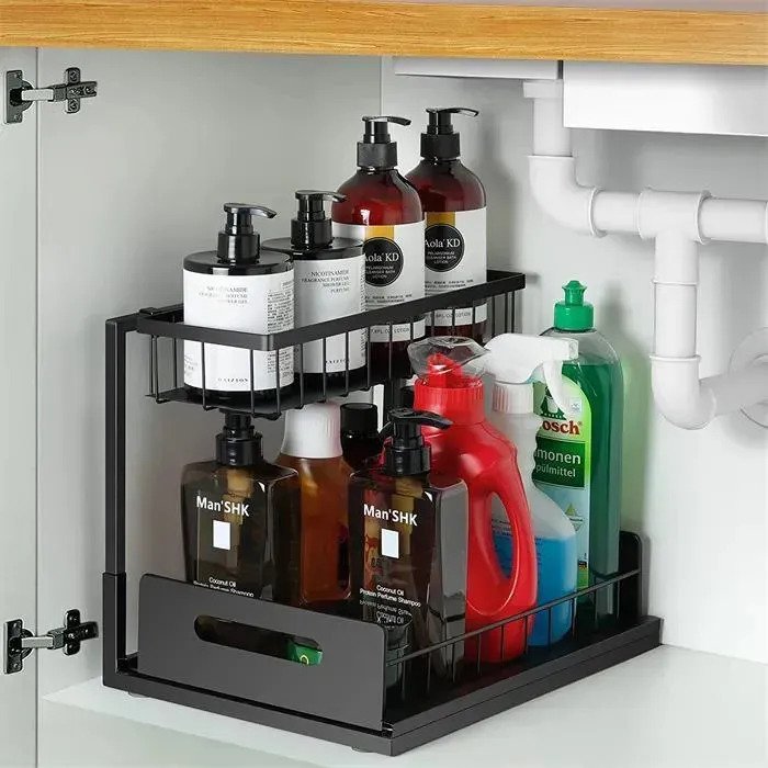 Organizador Alacena Bajo Mesada Extraible 2 Niveles Acero - Imagen 3