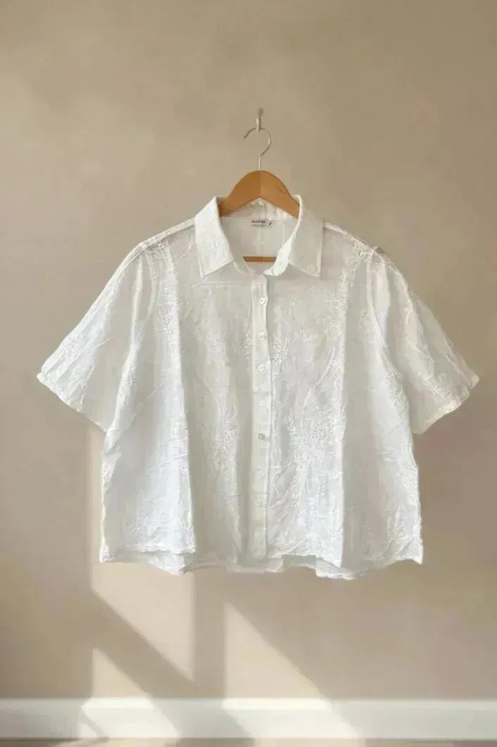 Camisa Blusa Tipo Broderie Delicada Para Mujer - Imagen 4