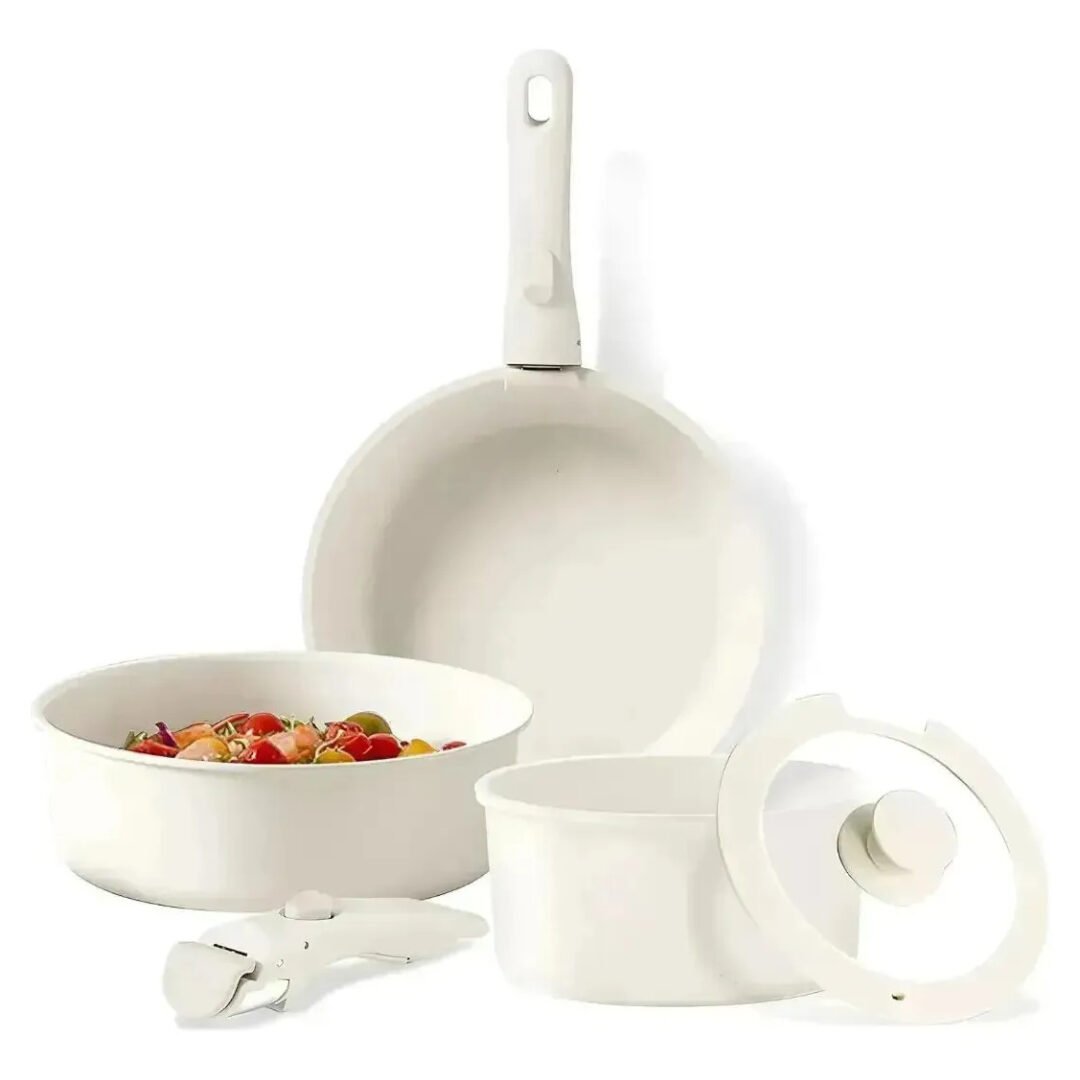 Set X5 Ollas Batería Cocina Antiadherente Mango Desmontable
