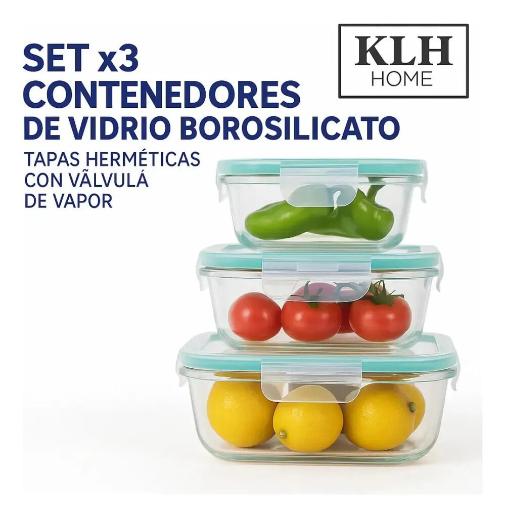 Set X3 Tapers Contenedores Vidrio Hermeticos Apto Microonda