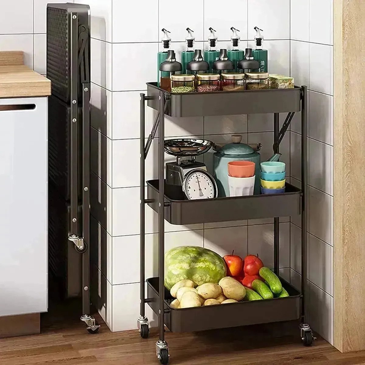 Carrito Organizador Plegable 3 Niveles Ruedas 360 - Imagen 6