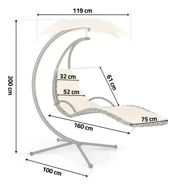 Silla Reposera Cama Colgante Con Sombrilla Ajustable - Imagen 5
