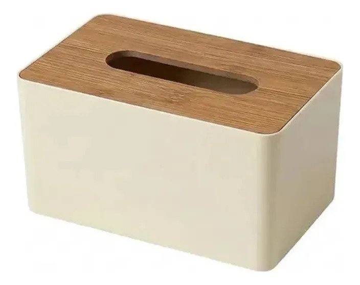 Caja Porta Pañuelos Tissue Box Con Tapa Simil Madera - Imagen 2