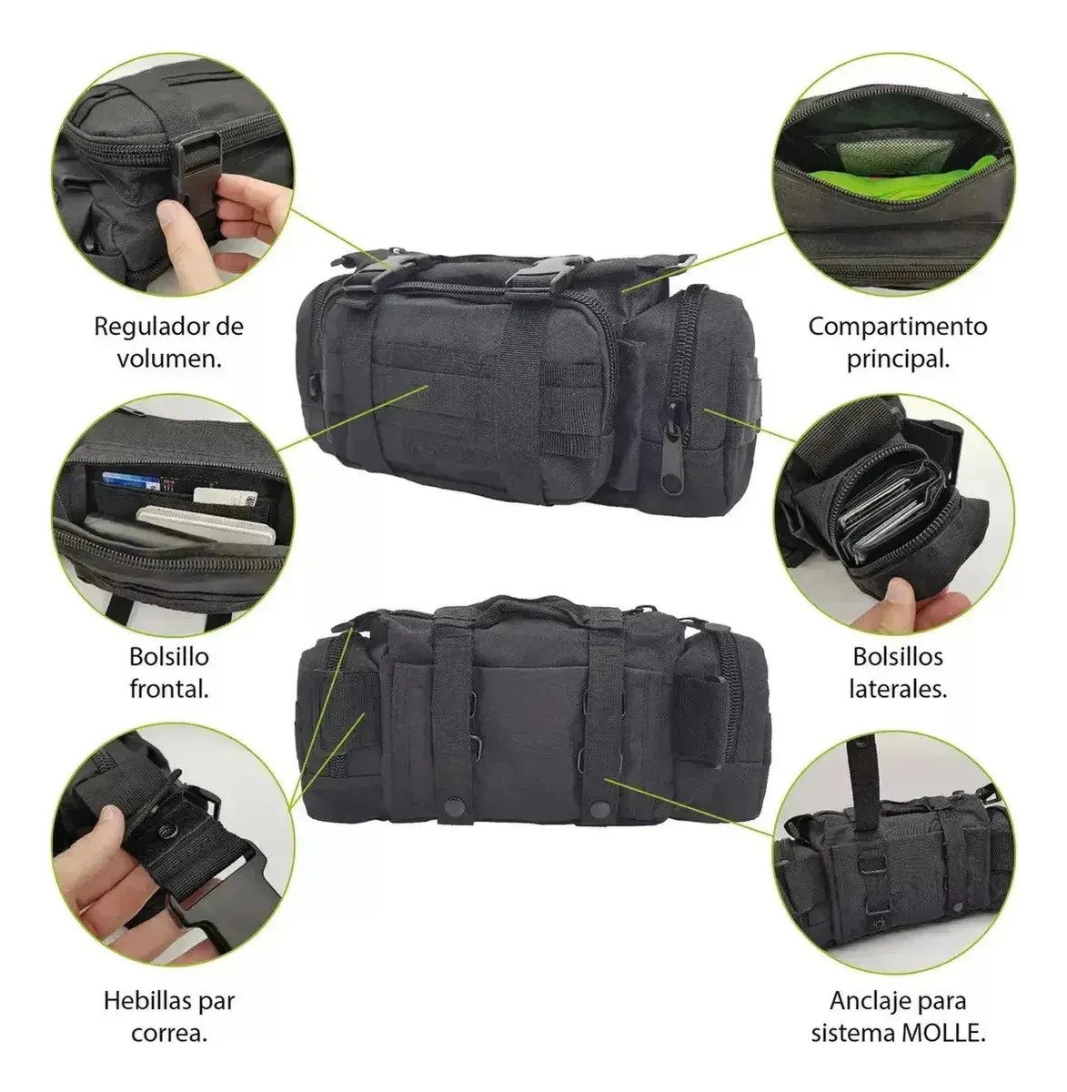 Bolso Morral Riñonera Táctica Color Negra - Imagen 4