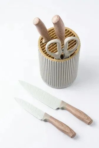 Set Cuchillos Cocina De Acero Inoxidable Mango De Madera X6