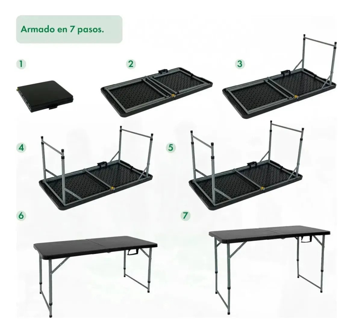 Mesa Plegable 120 Cm Plástica Ajustable 4 Alturas Negra - Imagen 2