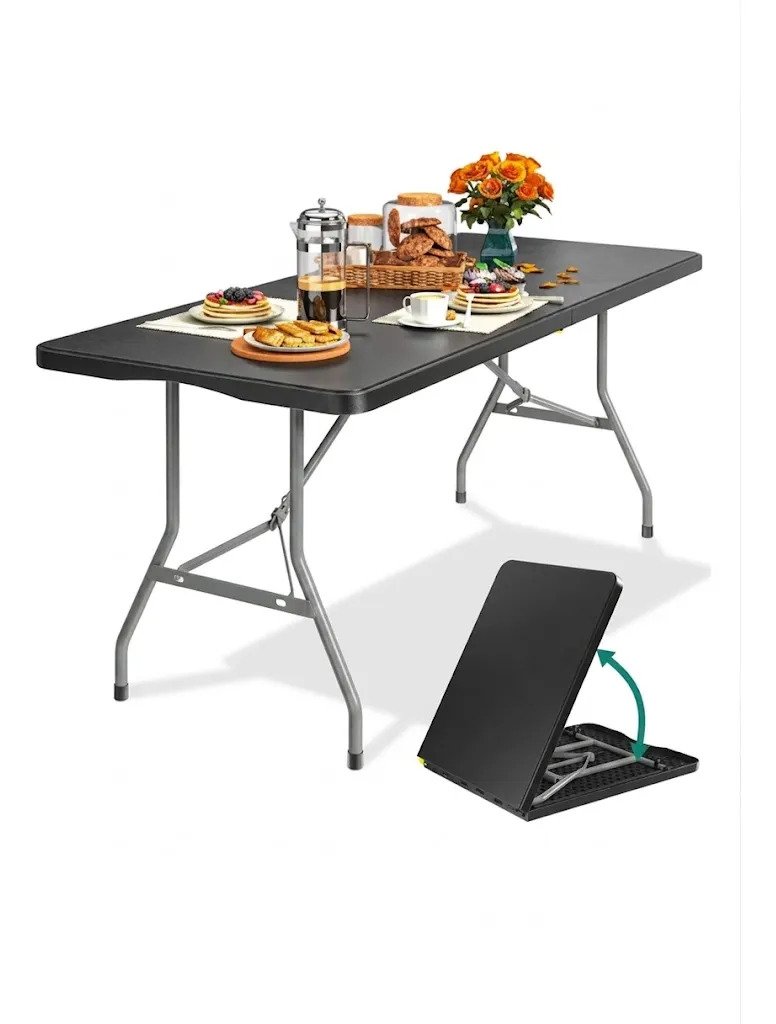 Mesa Plegable Negra 180 Cm Rectangular Exterior Tipo Valija