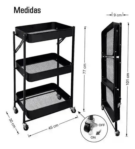 Carrito Organizador Plegable 3 Niveles Ruedas 360 - Imagen 4