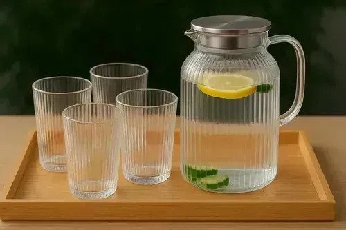 Jarra Acrílica 1.5 L Con 4 Vasos Irrompibles Frío/calor