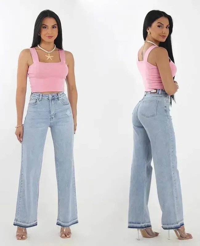Jean Pantalon Mujer Denim Recto Premium Azul Claro Talles - Imagen 4