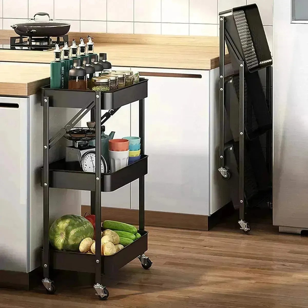 Carrito Organizador Plegable 3 Niveles Ruedas 360 - Imagen 5