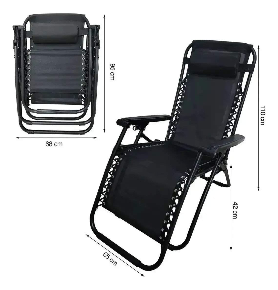 Reposera Plegable Gravedad Cero Playa Camping Jardin Negra - Imagen 3