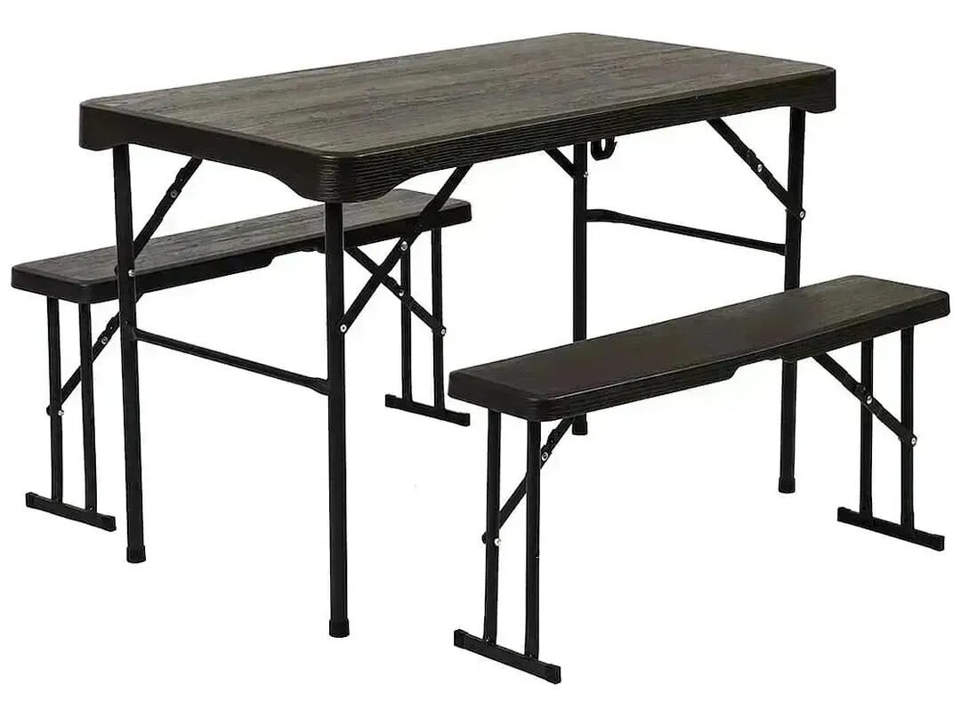 Mesa De Camping Plástica Plegable Con 2 Bancos Tipo Valija