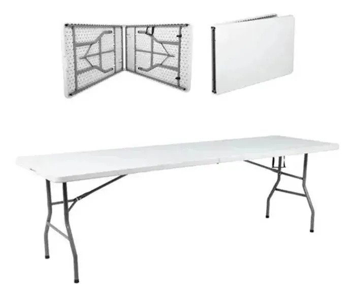 Mesa Plegable 240 Cm Valija Playa Picnic Blanca
