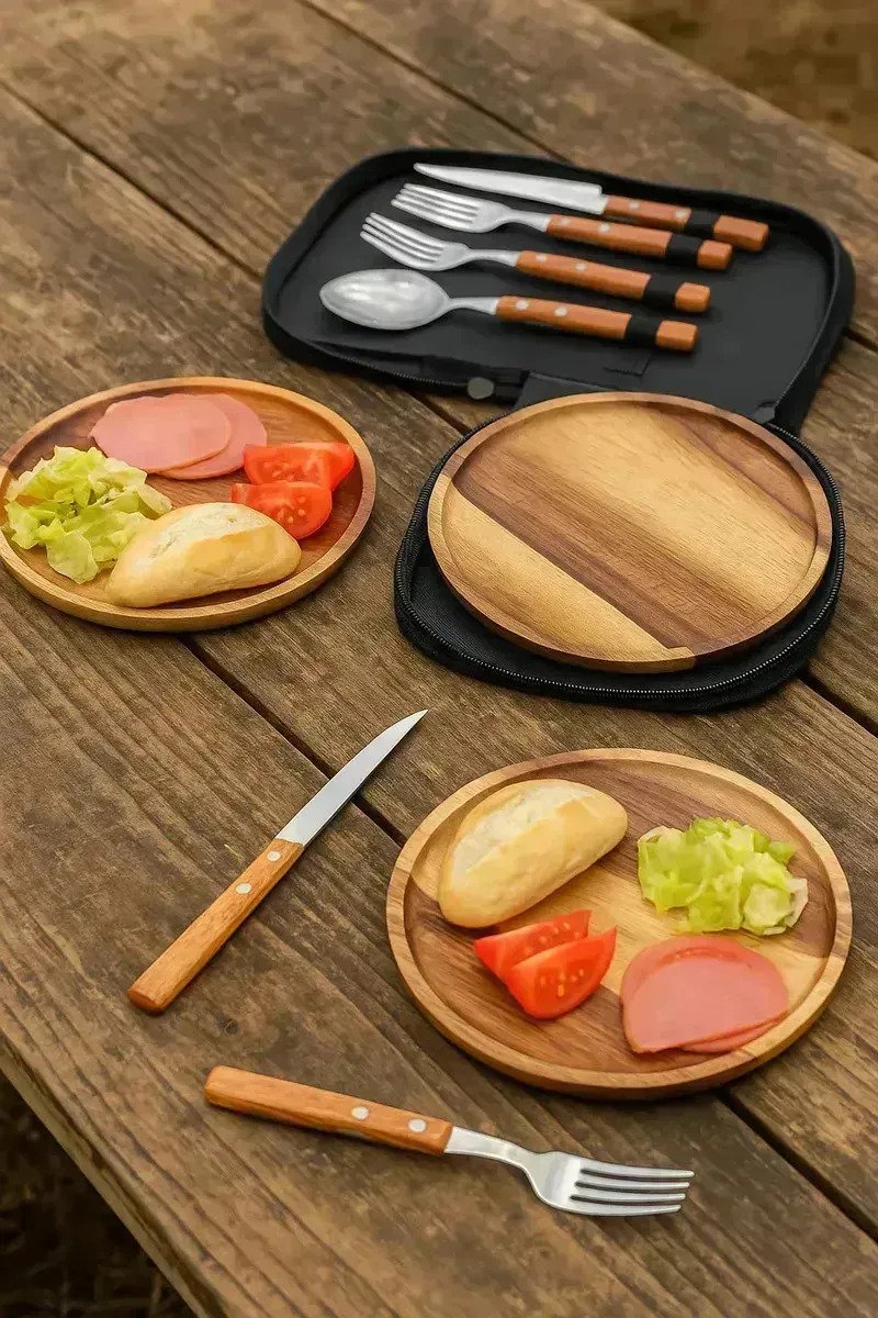 Set De Cubiertos Y Platos De Madera Con Reforzado Tecnico - Imagen 4