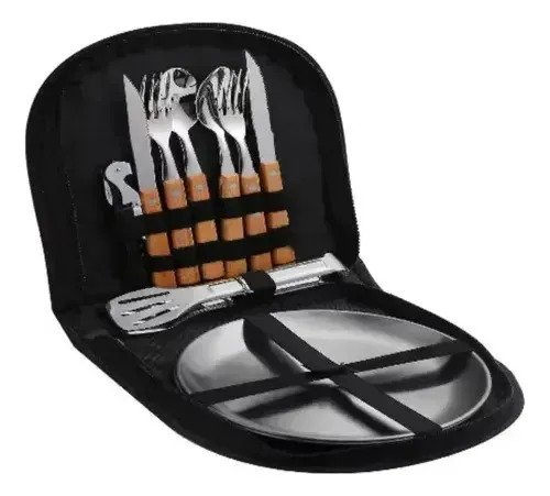 Set Cubiertos Platos Portátil Acero Inox Estuche