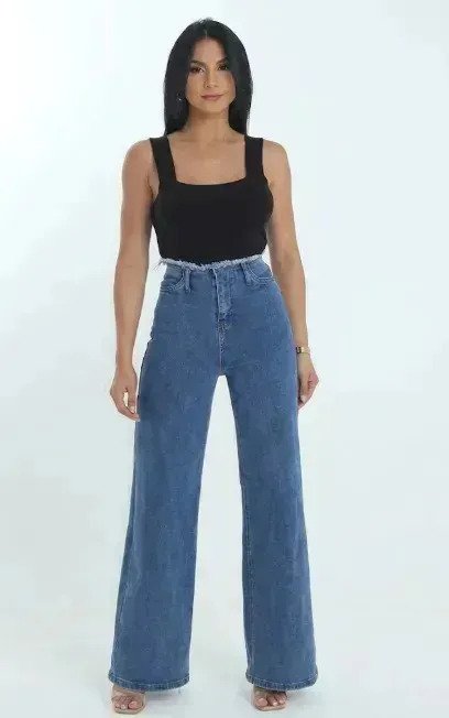 Jean Mujer Denim Elastizado Wide Leg Desilachado Premium