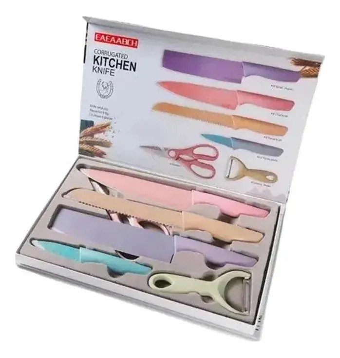 Juego X6 Cuchillos Cocina Color Pastel Pela Papas Tijera