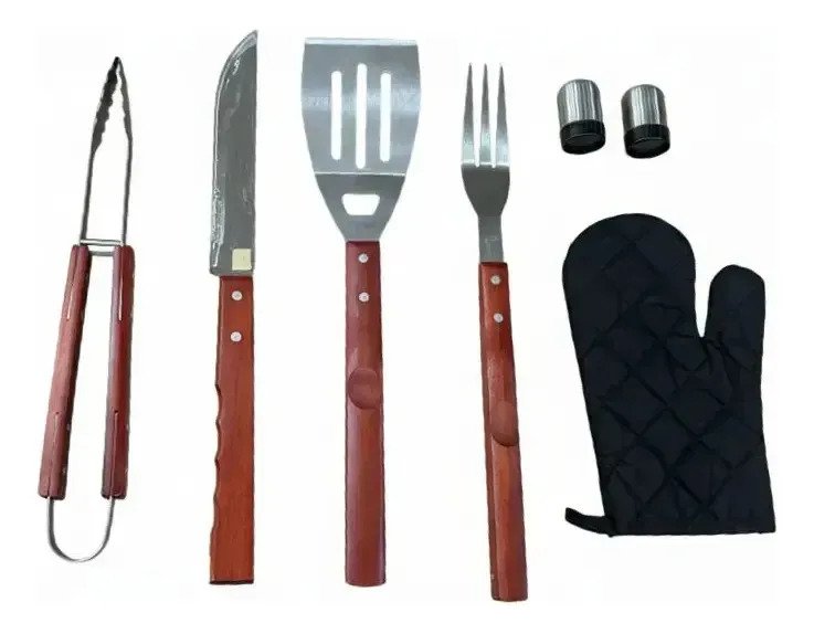 Set X8 Parrillero Asador Utensillos Con Delantal Y Guante - Imagen 2