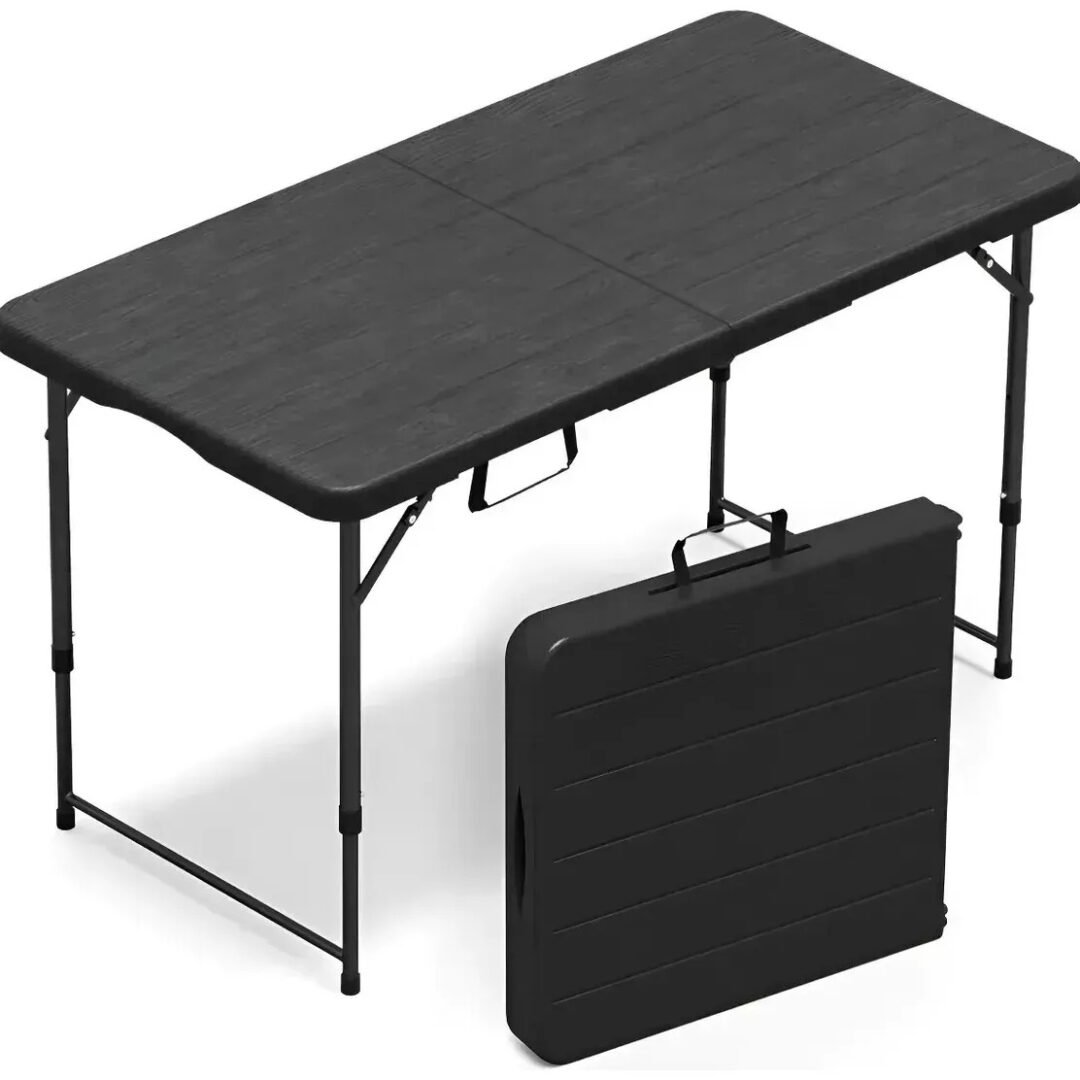Mesa Plegable 120 Cm Plástica Ajustable 4 Alturas Negra