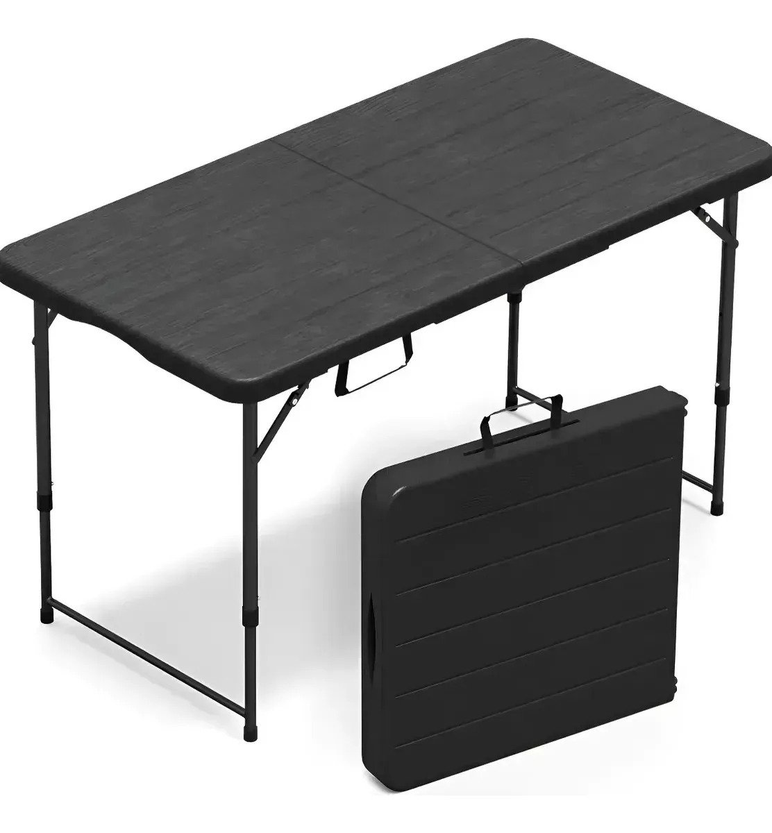 Mesa Plegable 120 Cm Plástica Ajustable 4 Alturas Negra
