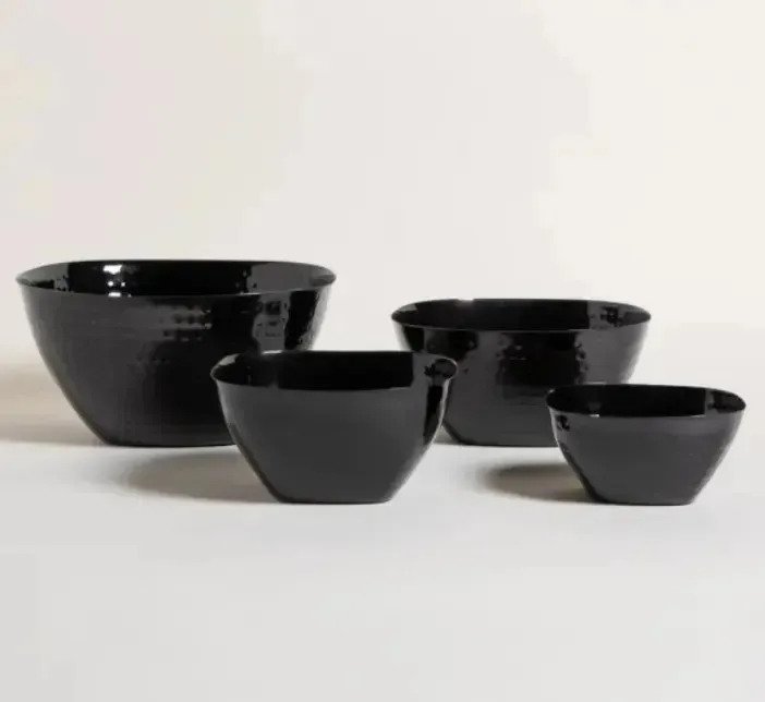 Set 4 Bowls Acero Inoxidable Cuadrados Negro