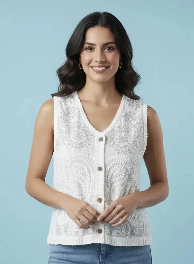 Musculosa Top Bordado Con Diseño Lentejuelas Mujer