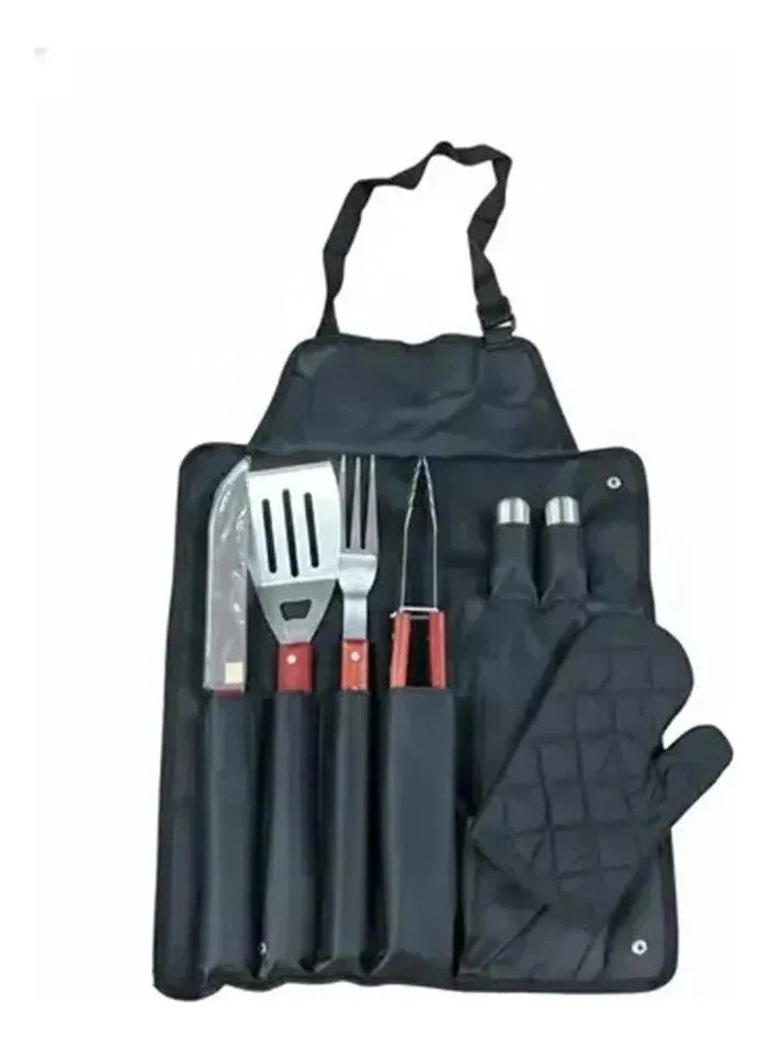 Set X8 Parrillero Asador Utensillos Con Delantal Y Guante