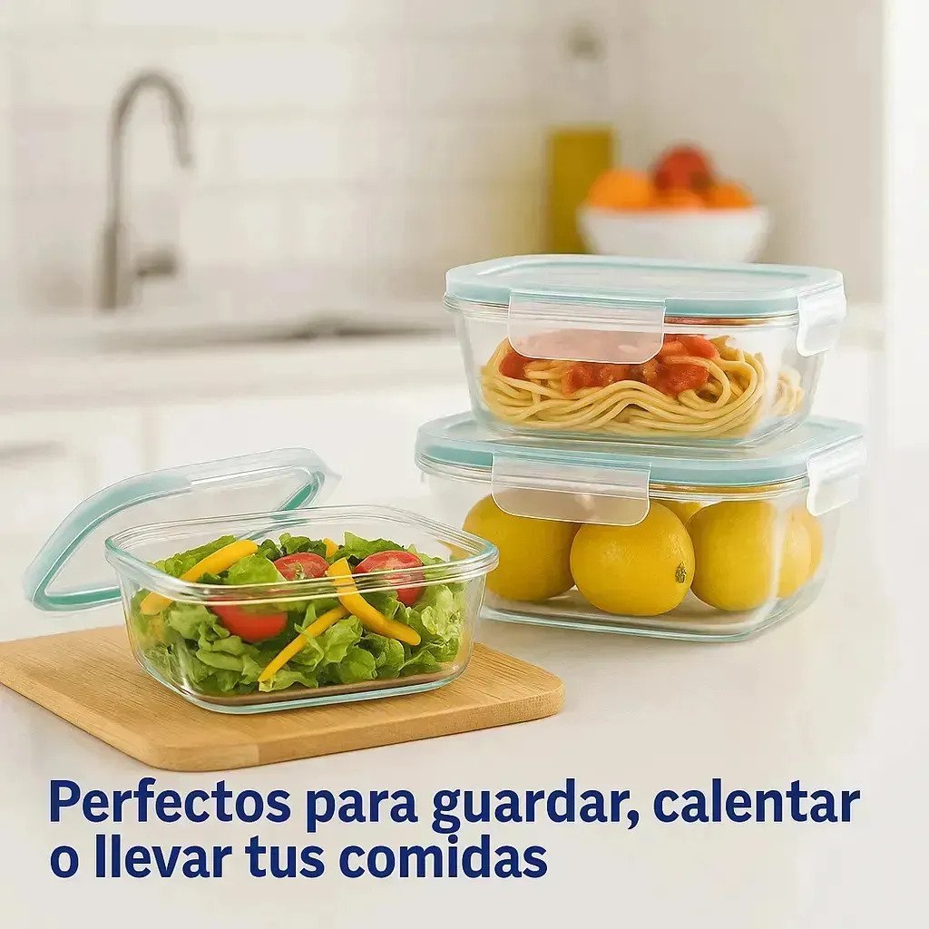 Set De 4 Tapers Rectangulares De Vidrio Hermético Para Horno