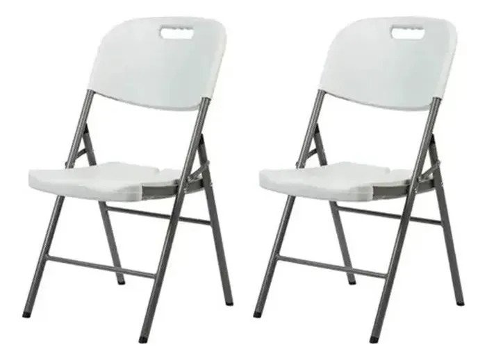 Silla Plegable Reforzada Negro O Blanco X2 Unidades Jardin Blanco Lisa