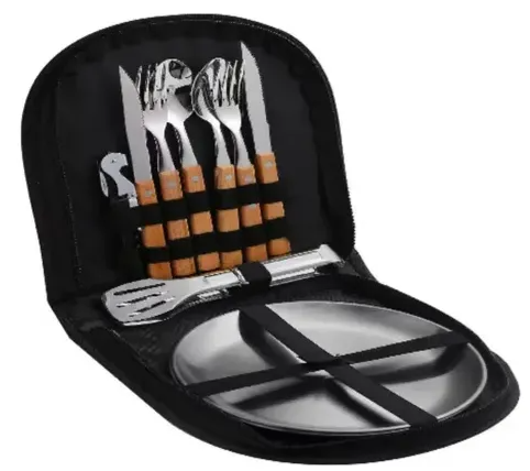 Set de Cubiertos + Platos de Acero Inoxidable + Estuche