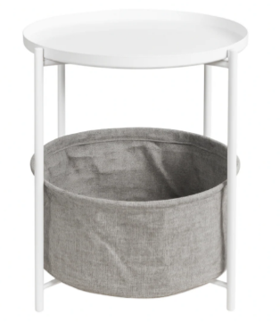 Mesa Auxiliar redonda + Cesta de almacenamiento BLANCA