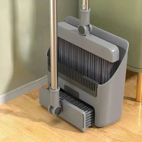 Set de Limpieza 3 en 1 Plegable – Escoba + Recogedor + Cepillo para Piso Gris